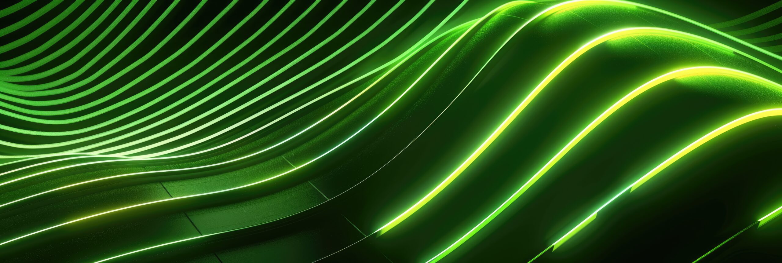 Neon Green Glow. neon green glowing in the dark illustration of abstract background green looping animation for ecommerce signs retail shopping, advertisement business agency, ads campaign marketing, email newsletter: stripes, line, curve, diagonal, square, stage, geometric, neon, green, black --ar 3:1 Job ID: 3fed8b0f-9829-4e19-b5eb-8d8d679549d5